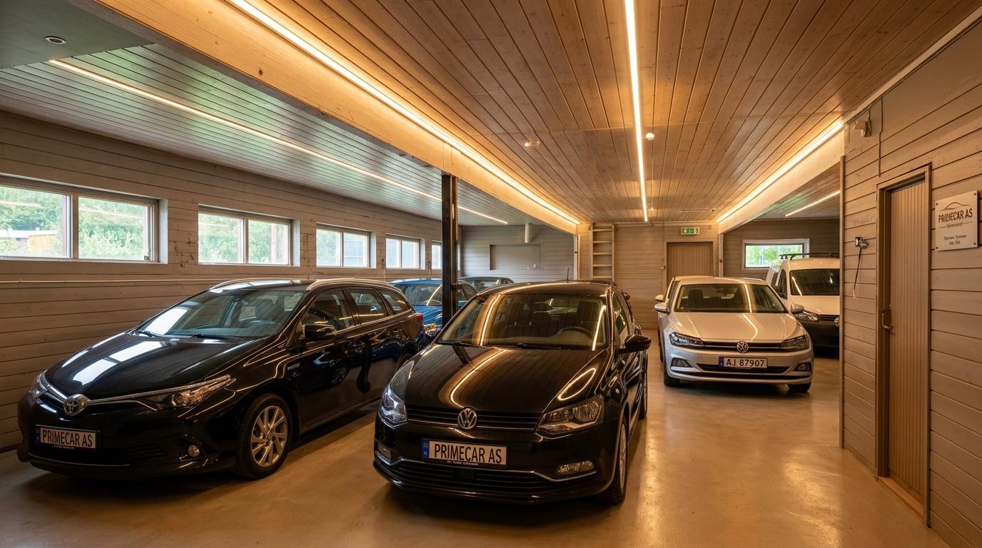 Primecar AS innendørs utstilling i Drammen med biler på lager